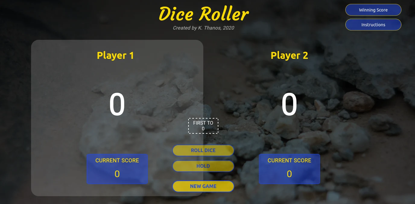 Dice Roller Game Main page Image