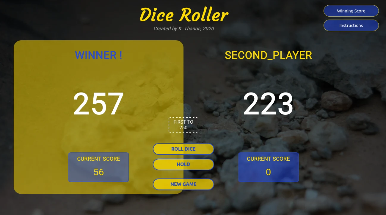 Dice Roller Game Winner Screenshot